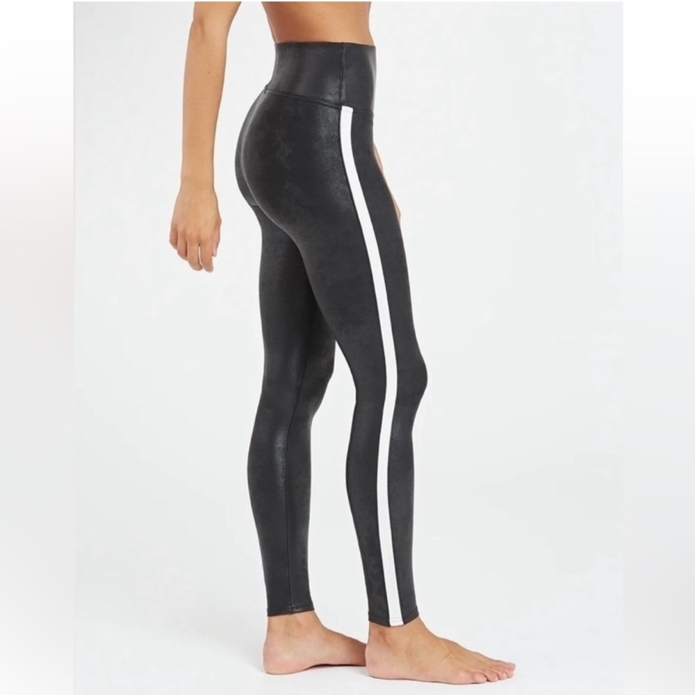 SPANX black leggings with white stripe